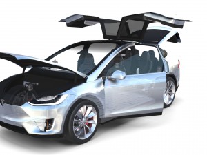 tesla model x silver with interior and chassis Model 3D