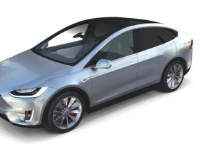 tesla model x perak dengan interior dan sasis Model 3D