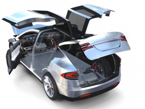 tesla model x silver with interior and chassis Model 3D