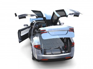 tesla model x silver with interior and chassis Model 3D