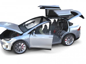 tesla model x silver with interior and chassis Model 3D