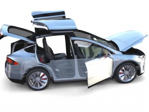 tesla model x silver with interior and chassis Model 3D