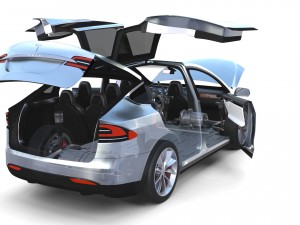 tesla model x silver with interior and chassis Model 3D