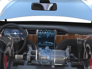 tesla model x silver with interior and chassis Model 3D