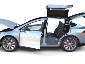 tesla model x silver with interior and chassis Model 3D
