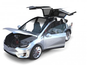 tesla model x silver with interior and chassis Model 3D