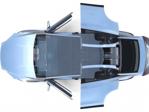 tesla model x silver with interior and chassis Model 3D