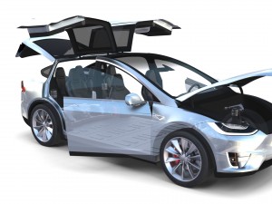 tesla model x silver with interior and chassis Model 3D