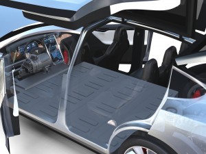 tesla model x silver with interior and chassis Model 3D