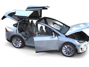 tesla model x silver with interior and chassis Model 3D