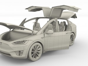 tesla model x silver with interior and chassis Model 3D