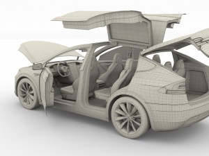 tesla model x silver with interior and chassis Model 3D