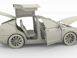 tesla model x silver with interior and chassis Model 3D