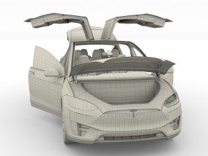 tesla model x silver with interior and chassis Model 3D