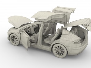 tesla model x silver with interior and chassis Model 3D