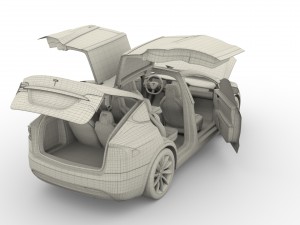 tesla model x silver with interior and chassis Model 3D