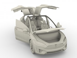 tesla model x silver with interior and chassis Model 3D