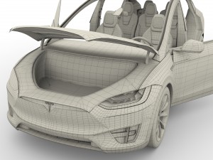 tesla model x silver with interior and chassis Model 3D