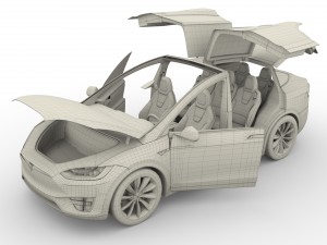 tesla model x silver with interior and chassis Model 3D