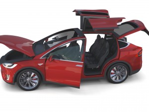 tesla model x red with interior 3D मॉडल