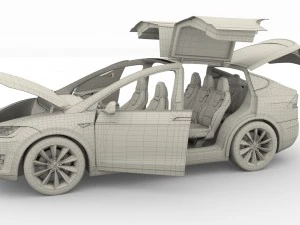 tesla model x red with interior 3D Model