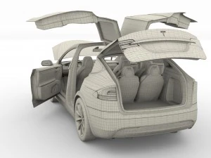 tesla model x red with interior 3D Model
