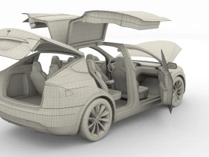 tesla model x red with interior 3D Model