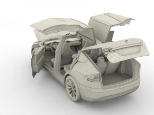 tesla model x red with interior 3D Model