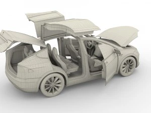 tesla model x red with interior 3D Model
