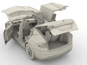 tesla model x red with interior 3D Model