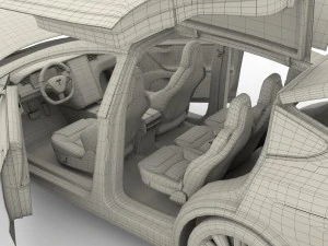tesla model x red with interior 3D Model