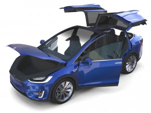 tesla model x blauw met interieur 3D Model