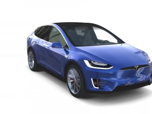 tesla model x blue with interior 3D Model