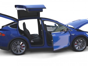 tesla model x blue with interior 3D Модель