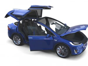 tesla model x blue with interior 3D Model