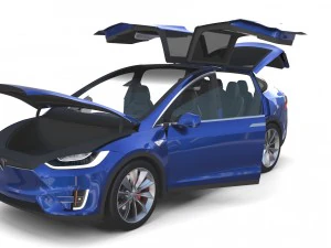 tesla model x blue with interior 3D Model