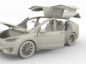 tesla model x blue with interior 3D Модель