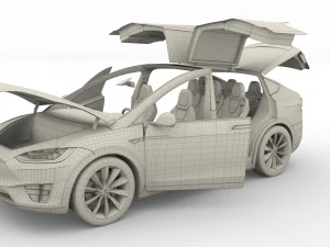 tesla model x blue with interior 3D Model