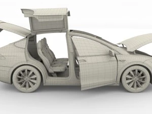 tesla model x blue with interior 3D Model