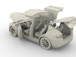 tesla model x blue with interior 3D Модель