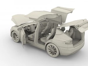 tesla model x blue with interior 3D Model