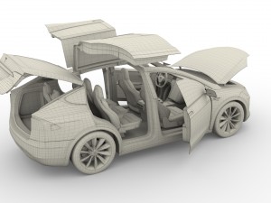 tesla model x blue with interior 3D Модель