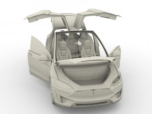 tesla model x blue with interior 3D Model