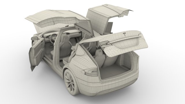 tesla model x blue with interior 3D Model in Limousine 3DExport