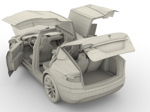 tesla model x blue with interior 3D Модель