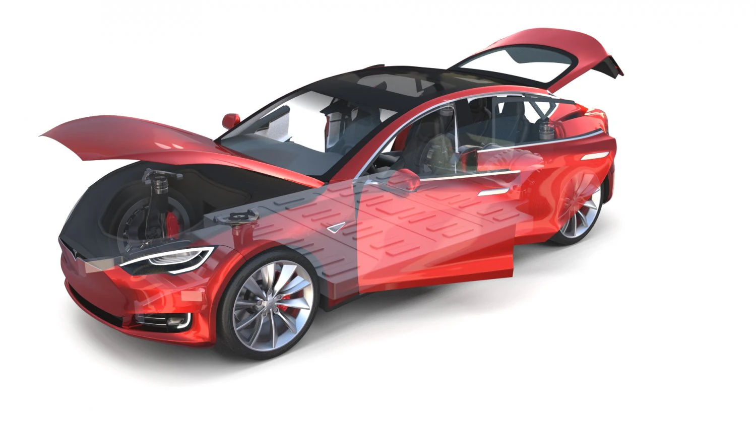 tesla model s 2016 red with interior and chassis 3D Model .c4d .max .obj .3ds .fbx .stl .blend 
