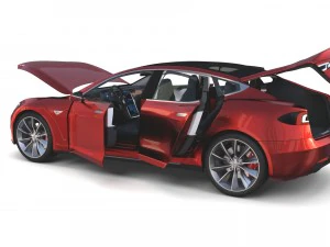 tesla model s 2016 red with interior and chassis 3D Model
