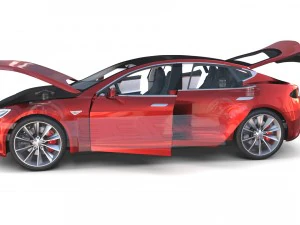 tesla model s 2016 red with interior and chassis 3D Model