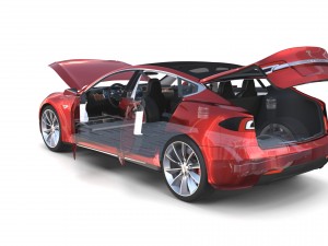 tesla model s 2016 red with interior and chassis Modelo 3D