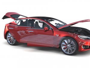 tesla model s 2016 red with interior and chassis Modelo 3D